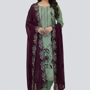 Semi–Stitched Embroidered PartywareThree Pieces Suit 2164 B