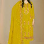 Vipul Fashion Amina Heavy Embroidery Work Chiffon Suit Golden Color