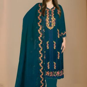 Vipul Fashion Amina Heavy Embroidery Work Chiffon Suit Bottle Green
