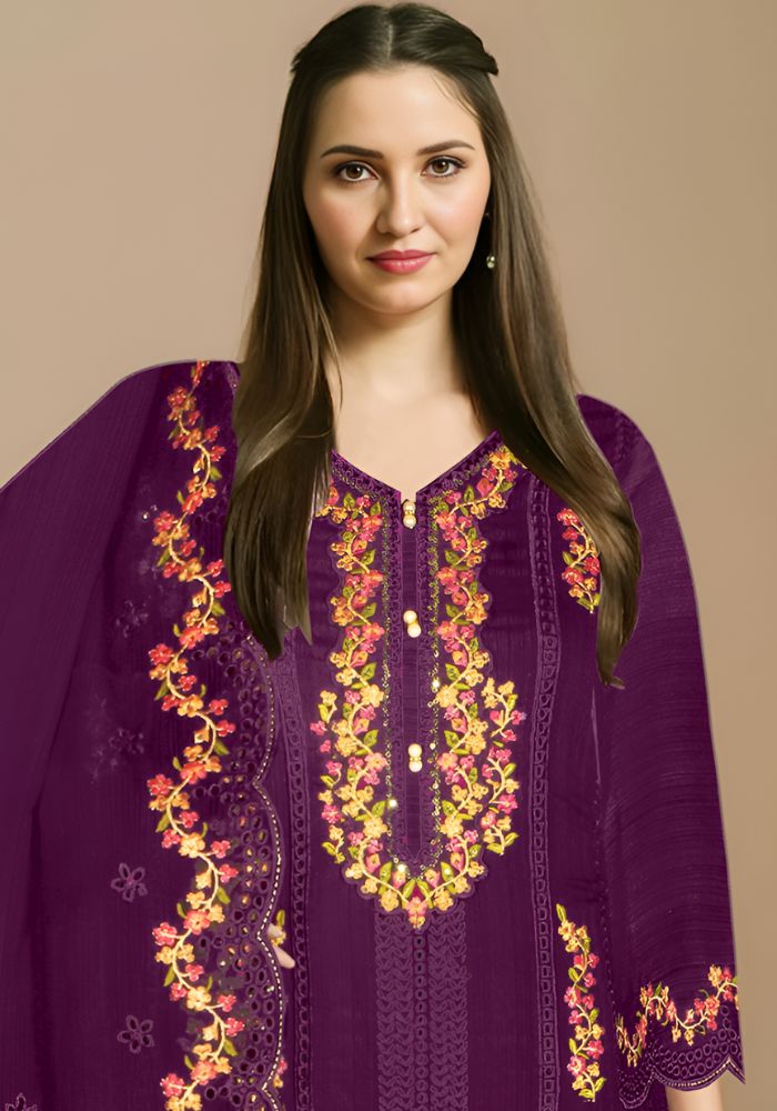 Vipul Fashion Amina Heavy Embroidery Work Chiffon Suit Magenta Color - Image 2