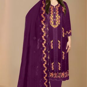 Vipul Fashion Amina Heavy Embroidery Work Chiffon Suit Magenta Color