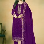 Embroidered Georgette Ceremonial Salwar Kameez Purple Color