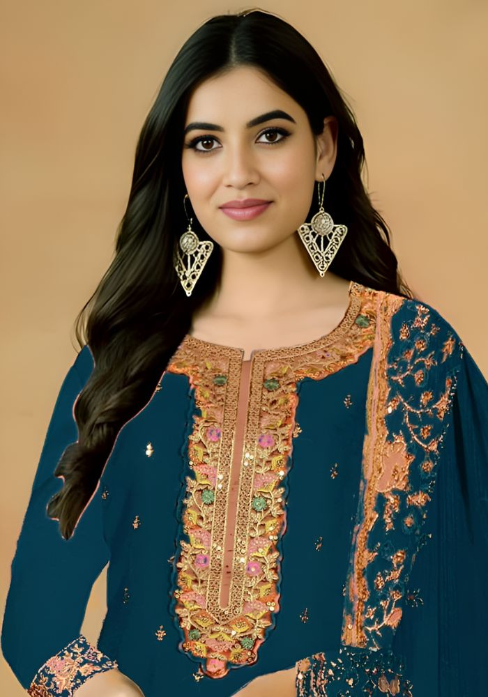 Embroidered Georgette Ceremonial Salwar Kameez Green Color - Image 2