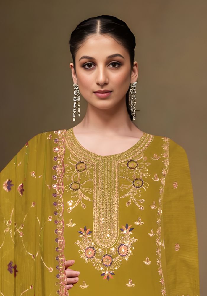 Exclusive Embroidered Three-Piece Yellow Color Sawar Kameez - Image 2