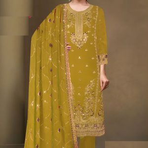 Exclusive Embroidered Three-Piece Yellow Color Sawar Kameez