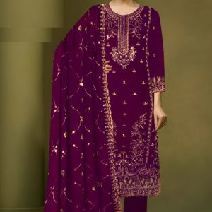 Exclusive Embroidered Three-Piece Purple Color Sawar Kameez