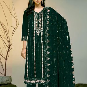Exclusive Vipul Stellaa Design Organza Salwar Kameez Bottle Green Color