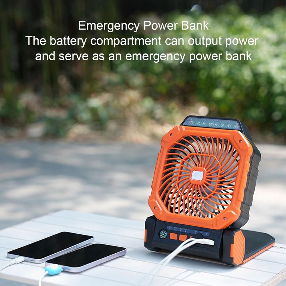 Solar Powered Portable 10000Mah Rechargable Camping Powerbank Fan - Image 3