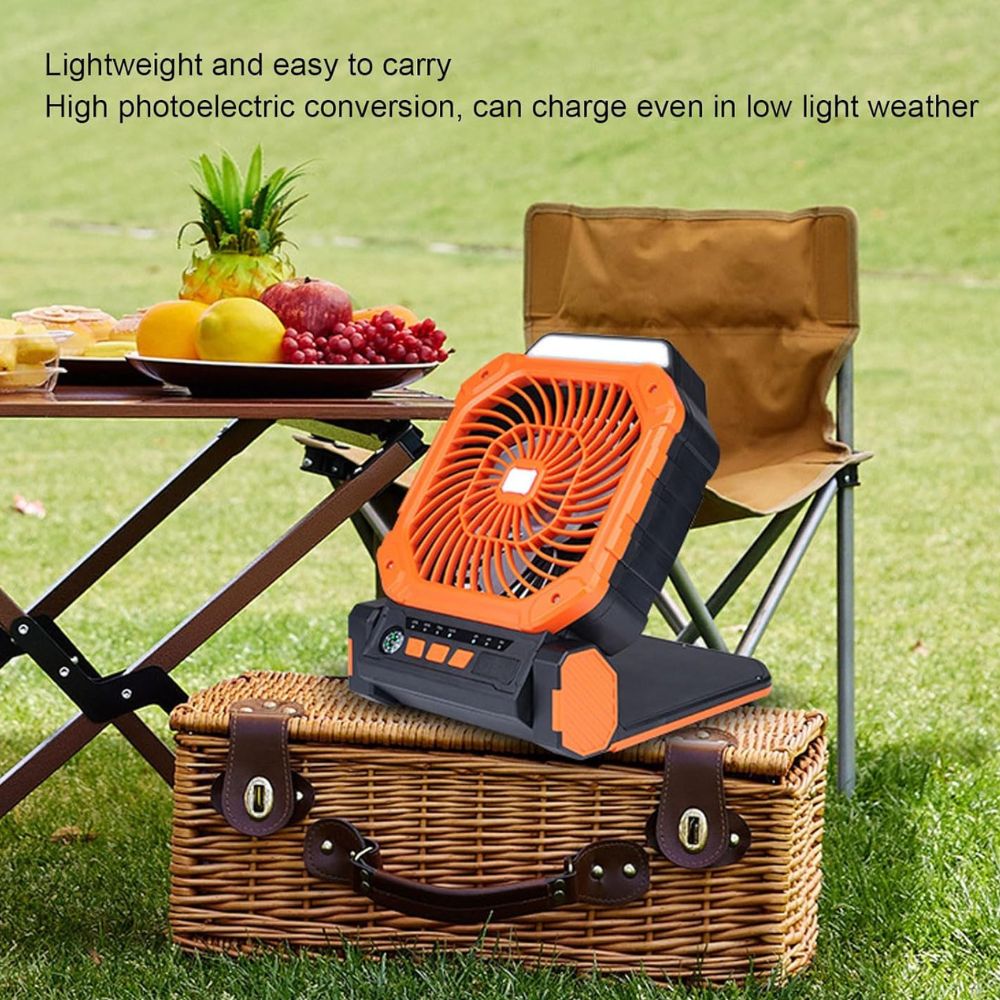 Solar Powered Portable 10000Mah Rechargable Camping Powerbank Fan - Image 2